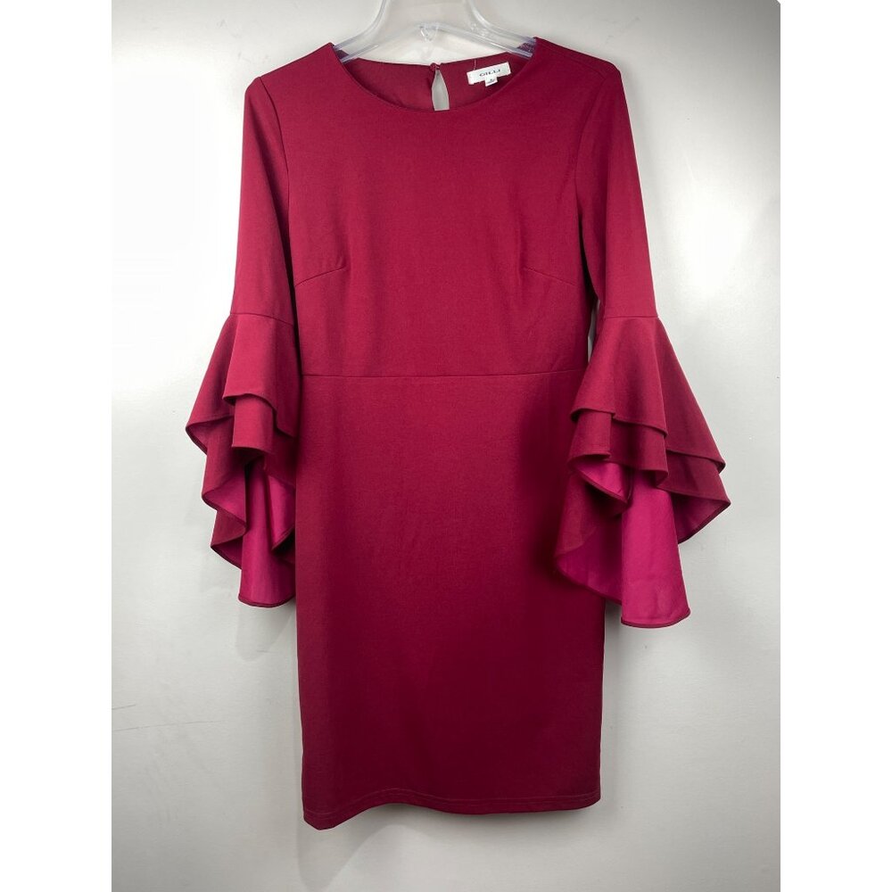 Gilli Bell Sleeve Red Dress Womens Small Fitted Knee Length Lined